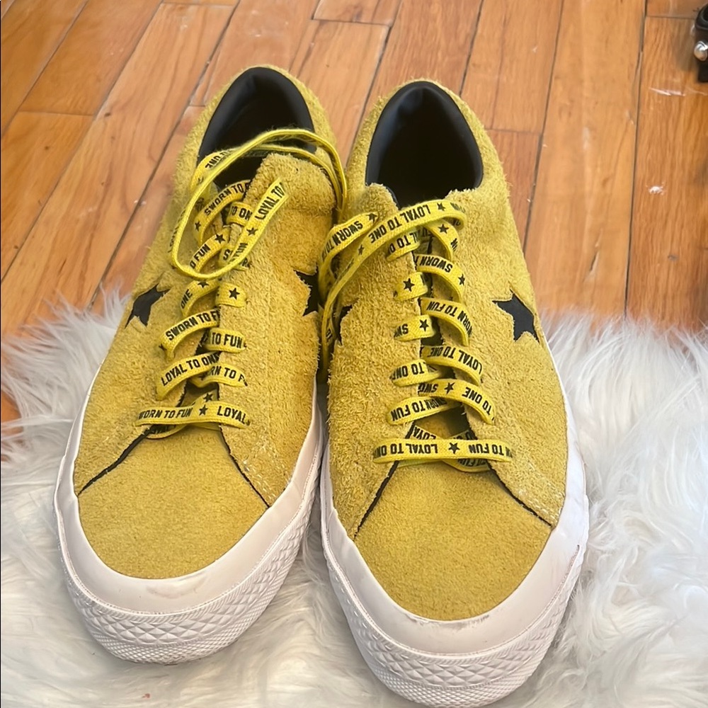 Converse Yellow Suede and Black Athletic Shoes